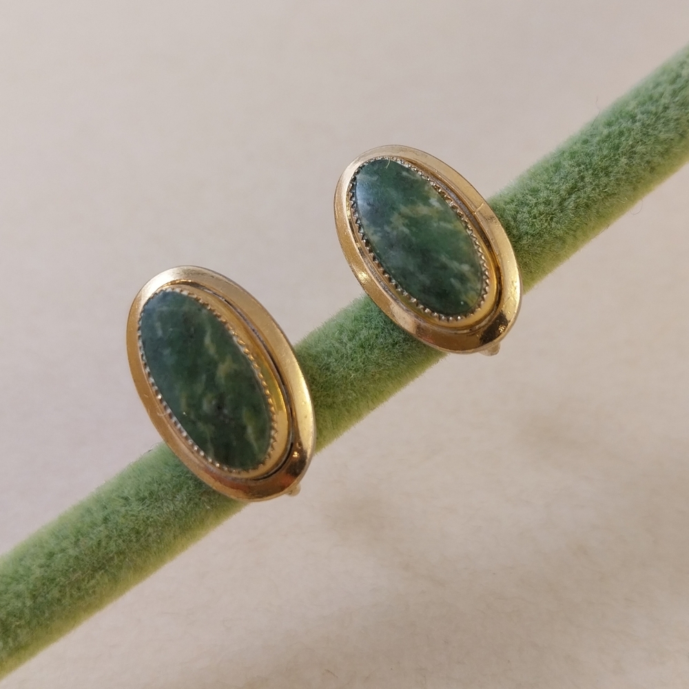 Ventage Gold Filled  Green Jadi Stone Earrings